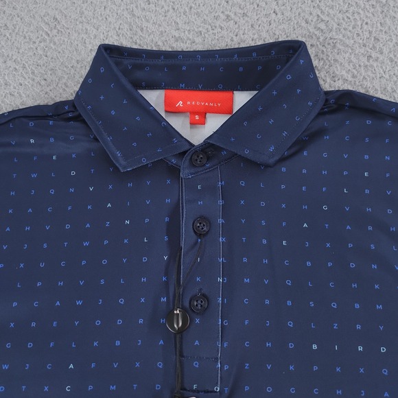Redvanly PUREpoly Times Polo Shirt Mens Small Navy Golf Word Search R2507 - Picture 6 of 16